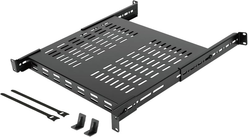 Tecmojo 1U 4-Post Vented Server Rack Mount Shelf,13.8in Deep with Adjustable Depth 13.8-23.6inch,Supports to 242 lbs,Universal Tray for 19 Inch AV/Network Equipment Rack,Black - Image 1
